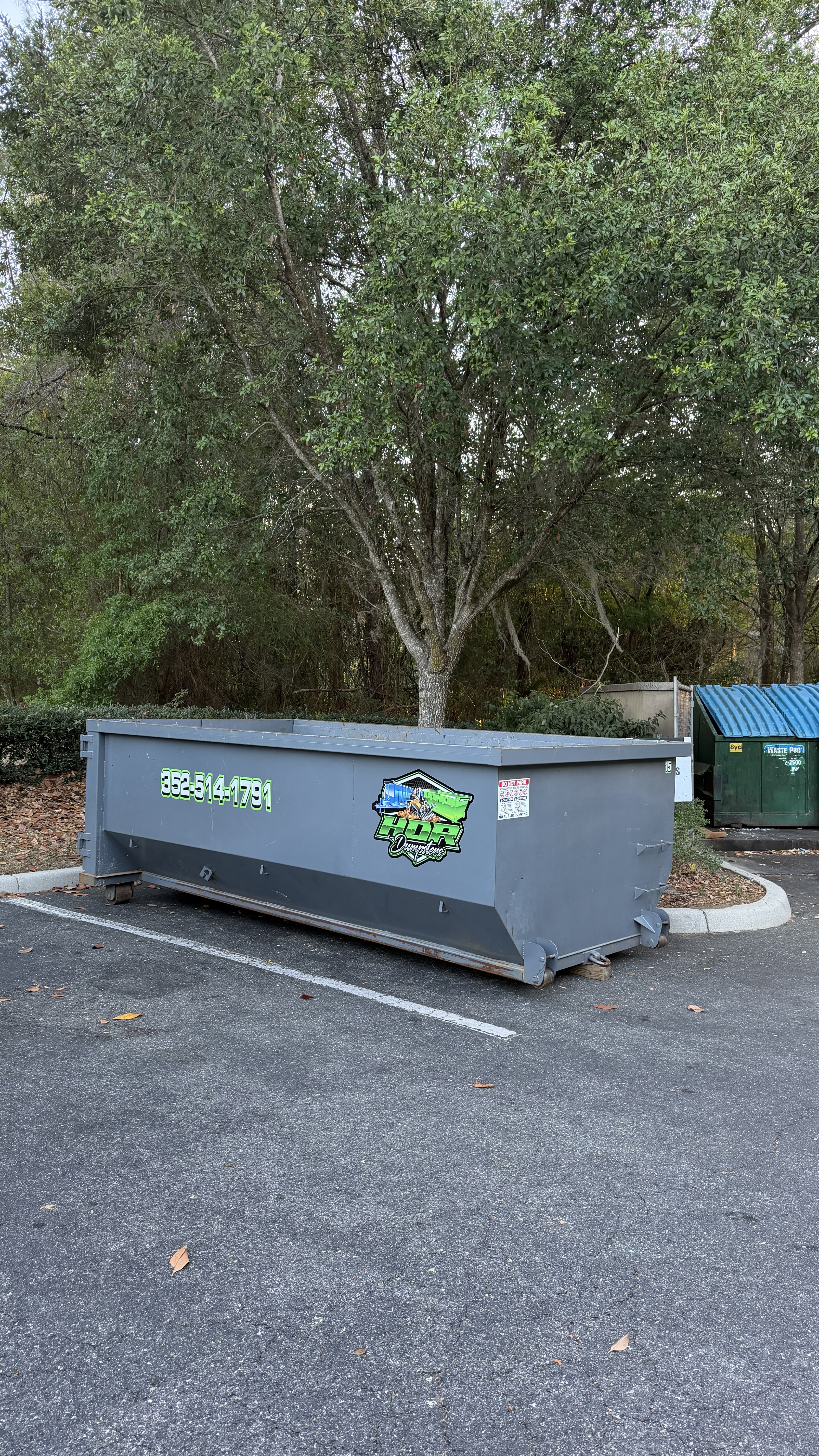 20-yard HDR Dumpster placed on a paved lot, ready for loading